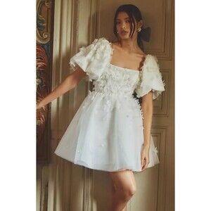 BHLDN Cleo Square Neck Puff Sleeve Mini - Removable Sleeves Size 6 (NWT)